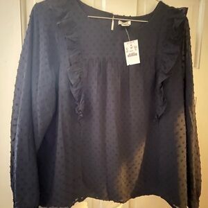 J. Crew Navy Textured Ruffle Blouse
